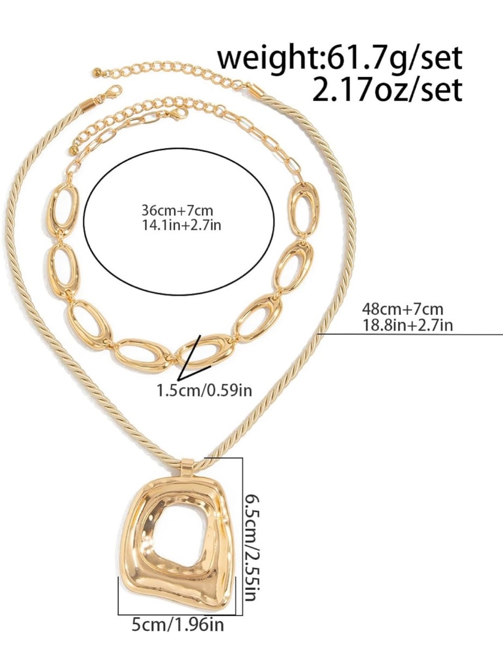 Anthropologie Gold Layered Oval Link Necklace with Sculpted Pendant - Picture 4 of 7
